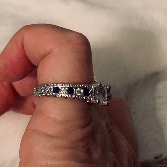 Two Silver Tone Fashion Rings with Blue and Clear Stone Round - Picture 5 of 14